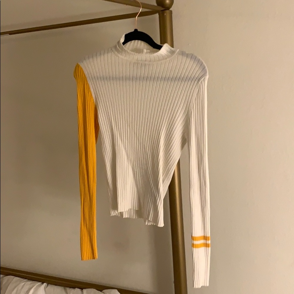Zara white mock turtleneck with yellow color block